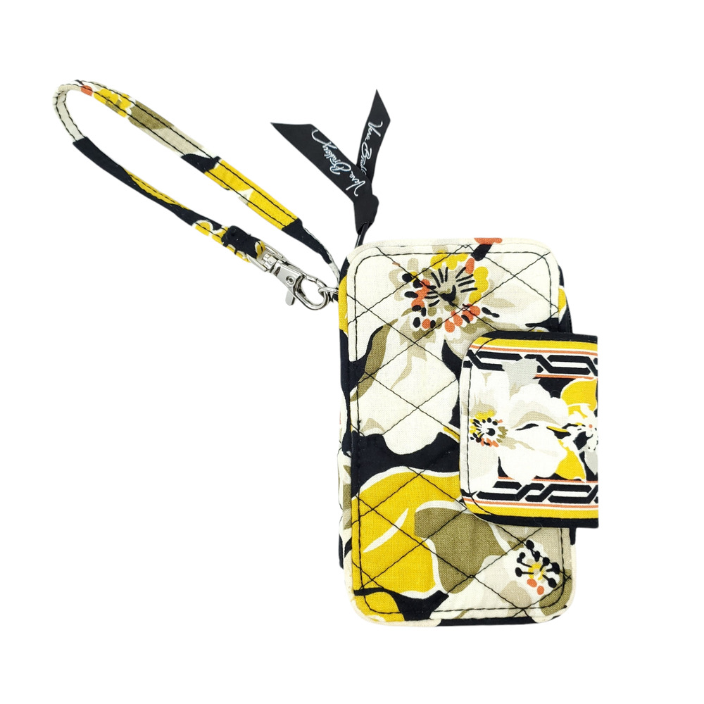 Vera Bradley Dogwood Floral Wristlet Yellow Black Quilted Zip Around ID Pockets